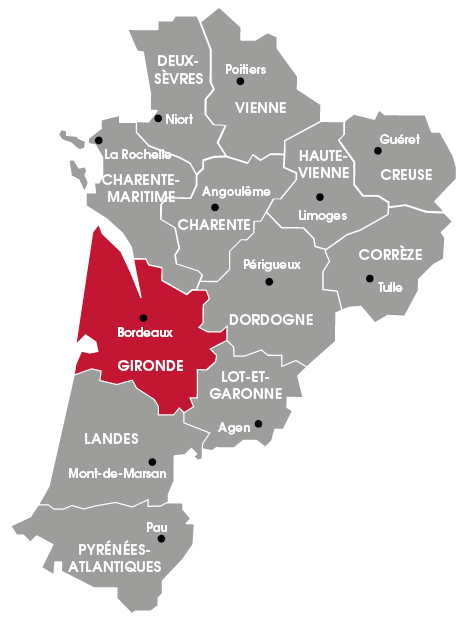 Carte de la Gironde en Nouvelle-Aquitaine