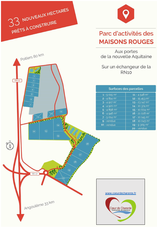Terrains à vendre sur le Parc d'Activités des Maisons Rouges avec accès N10
