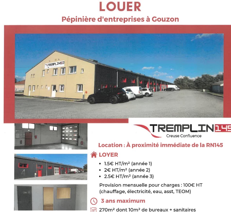 A louer - local professionnel et bureaux - pépinière de Gouzon (23)