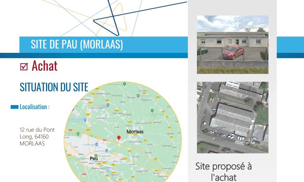 A vendre - Entrepôt de 1 452 m² dont 137 m² de bureaux  et 77 m² de locaux sociaux et sanitaires sur terrain de 3 302 m²  à côté de Pau (64)