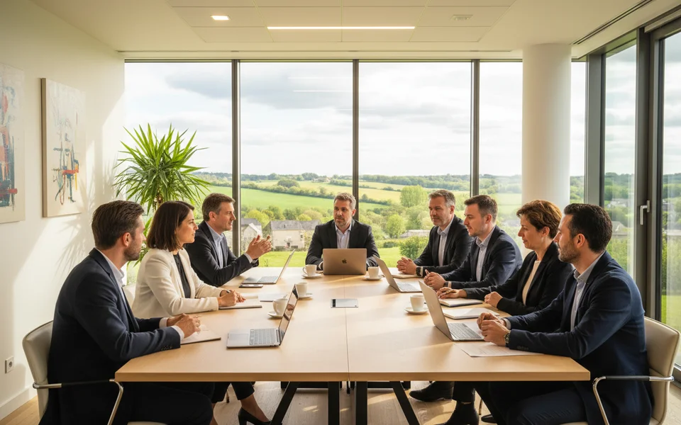 Réunion professionnelle dans un bureau moderne en Nouvelle-Aquitaine, recrutement entreprise