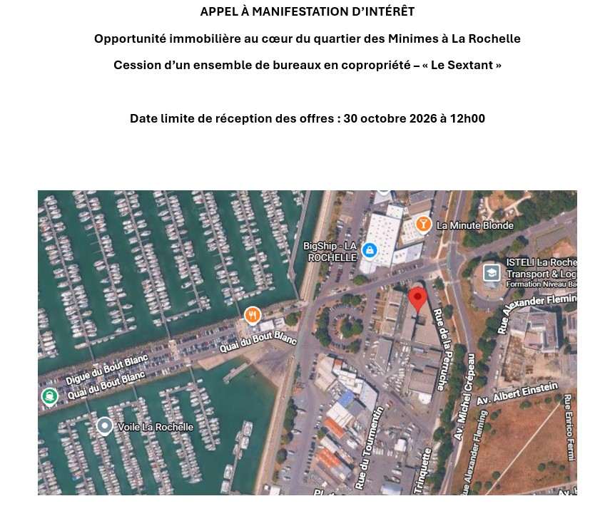 Bâtiment tertiaire de 910 m² à vendre par AMI quartier Port des Minimes La Rochelle (17)